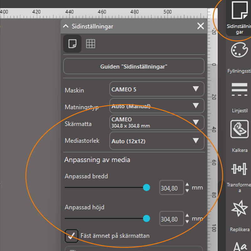 Silhouette Studio - inställning arbetsyta